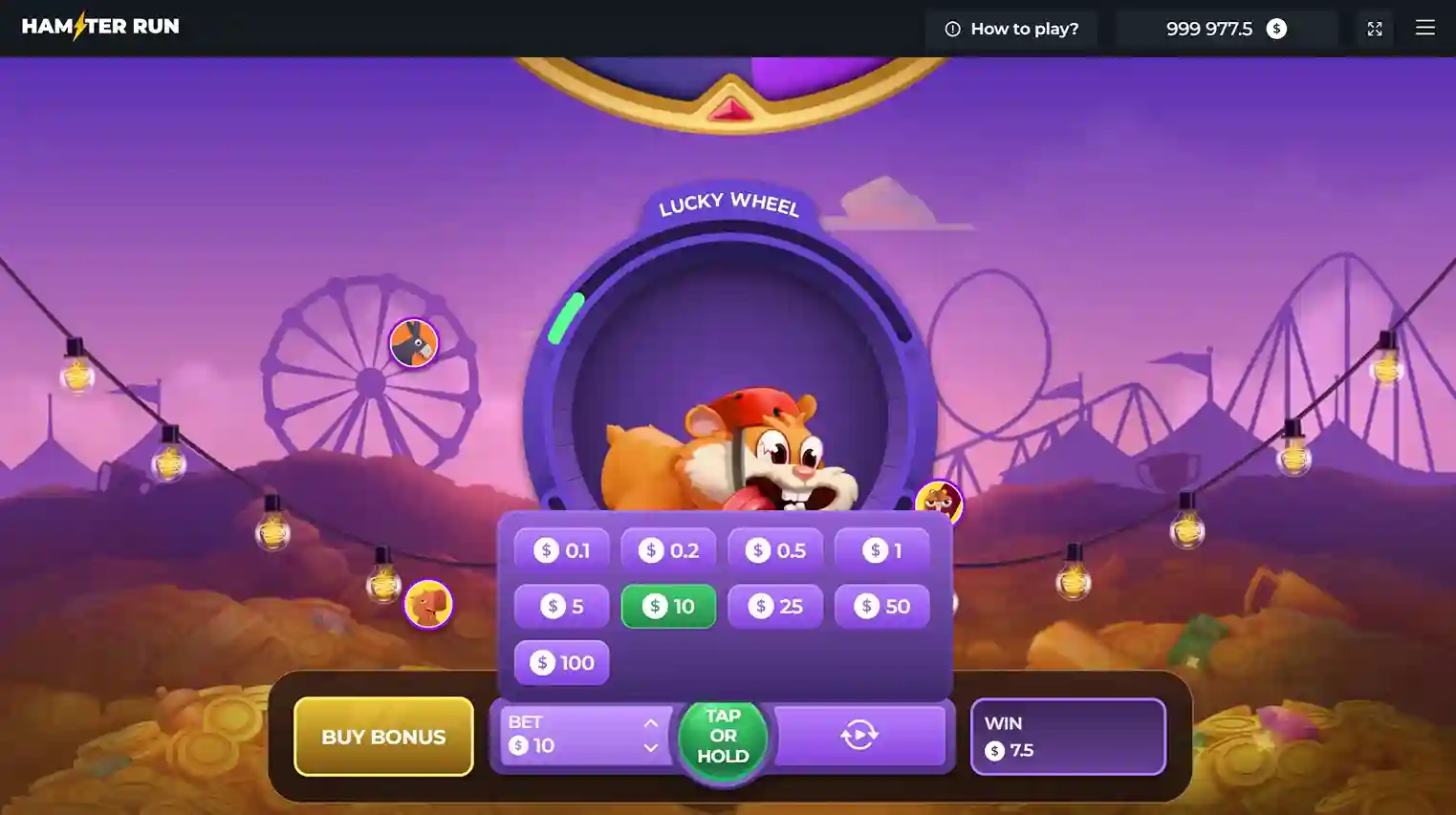Activación de energía gratis en Hamster Run con mini tragamonedas