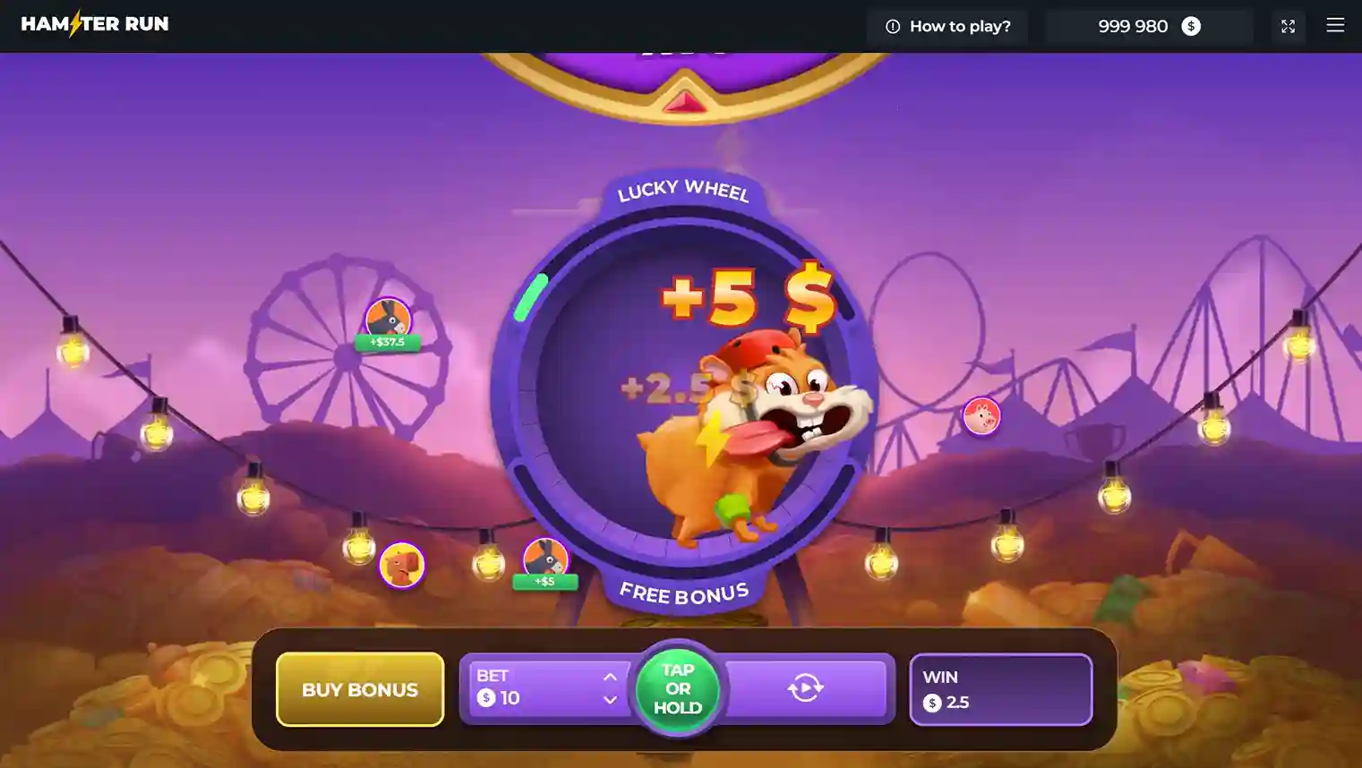 Función de compra de bono activa en Hamster Run